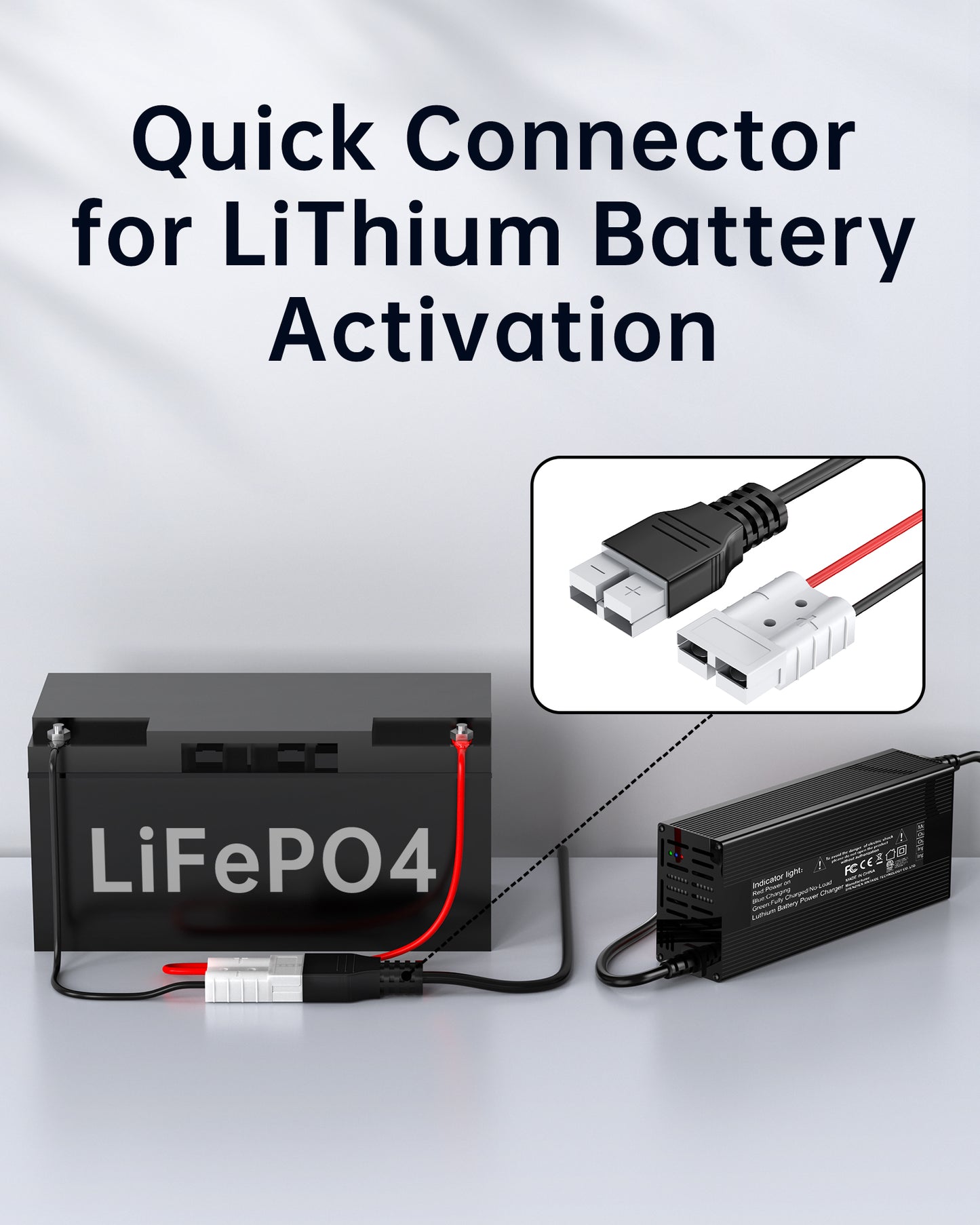 KWRNVO 14.6V Charger for LiFePO4 Lithium Battery with Quick Connector, LED Indicator, Smart 0V Activation Power Adapter for 12V 20A Lithium Battery Cycle Rechargeable Batteries of Boat, RV