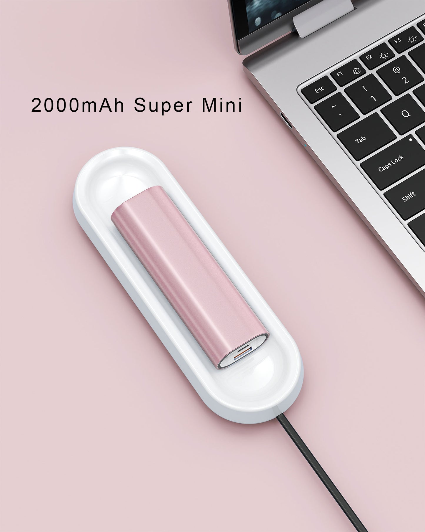 VPSUN Mini Power Bank 2000mAh, Ultra-light and Small Power Bank, Power Bank for Emergency with Wireless Charging Dock Accessories, Pink (PX-Mini)