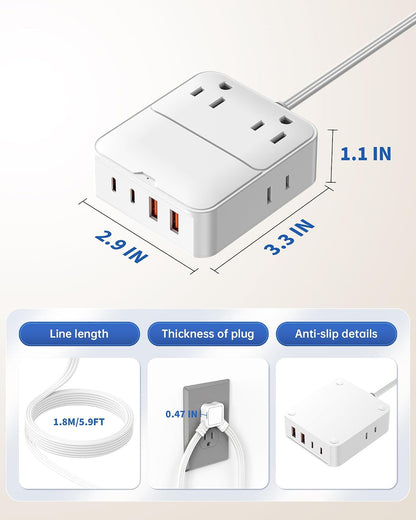 Split Extension Cord 12FT(6FT Per Side) - Single 4 AC & 4 USB Ports