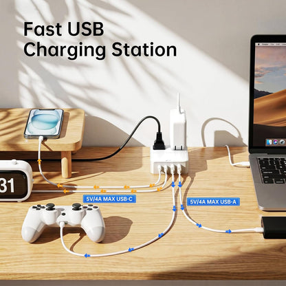 Split Extension Cord 12FT(6FT Per Side) - Single 4 AC & 4 USB Ports