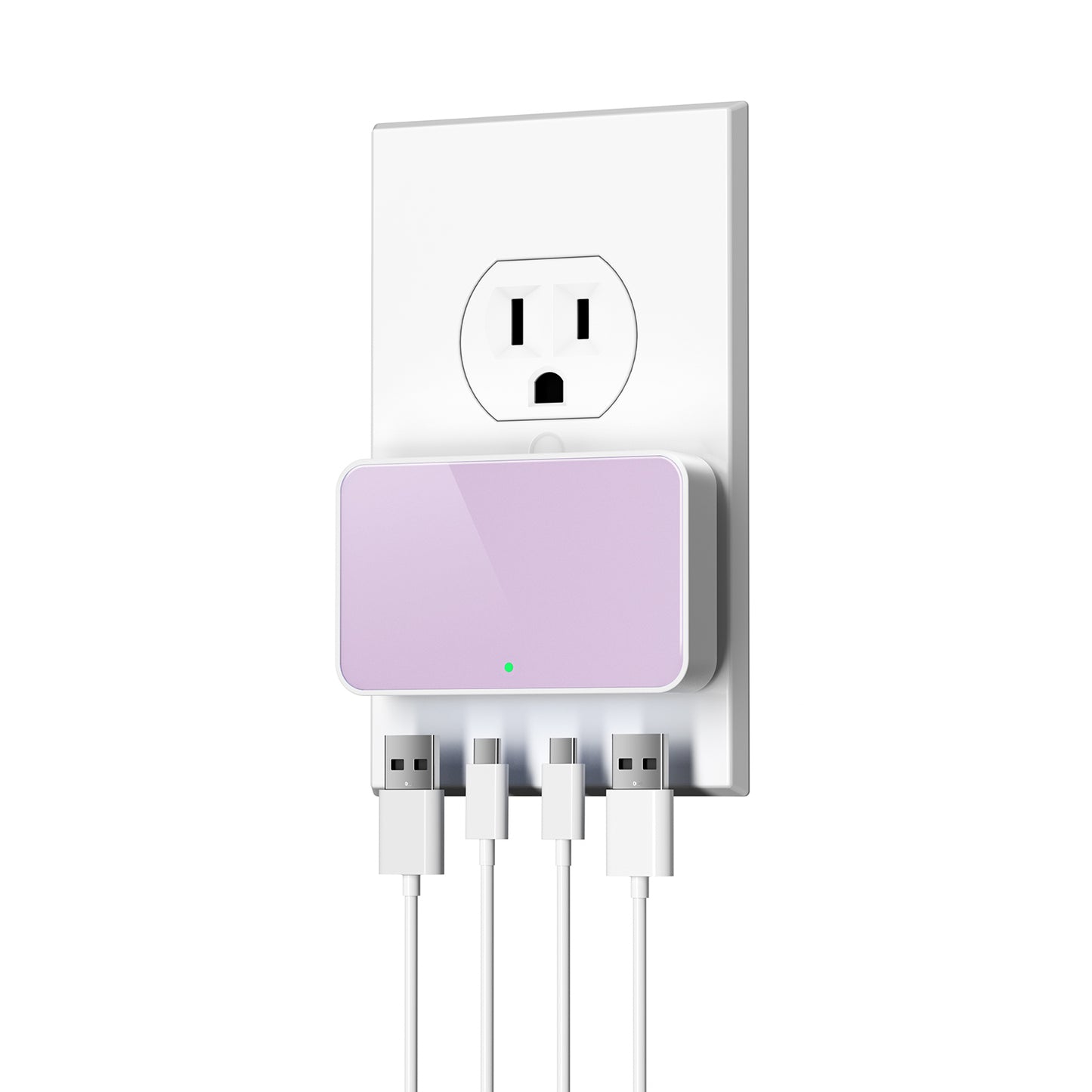 Flat USB Wall Charger, 4 USB-A Ports, Foldable Plug for Home & Travel