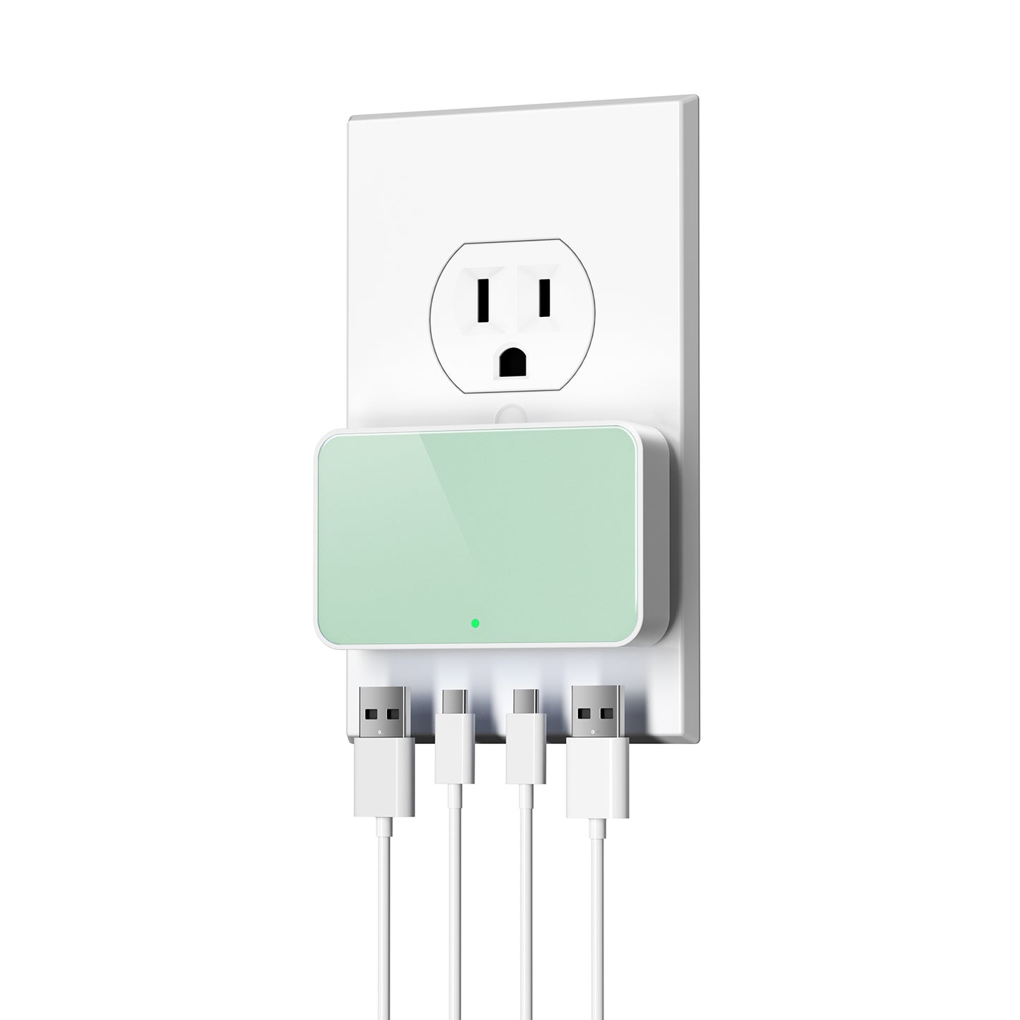 Flat USB Wall Charger, 4 USB-A Ports, Foldable Plug for Home & Travel