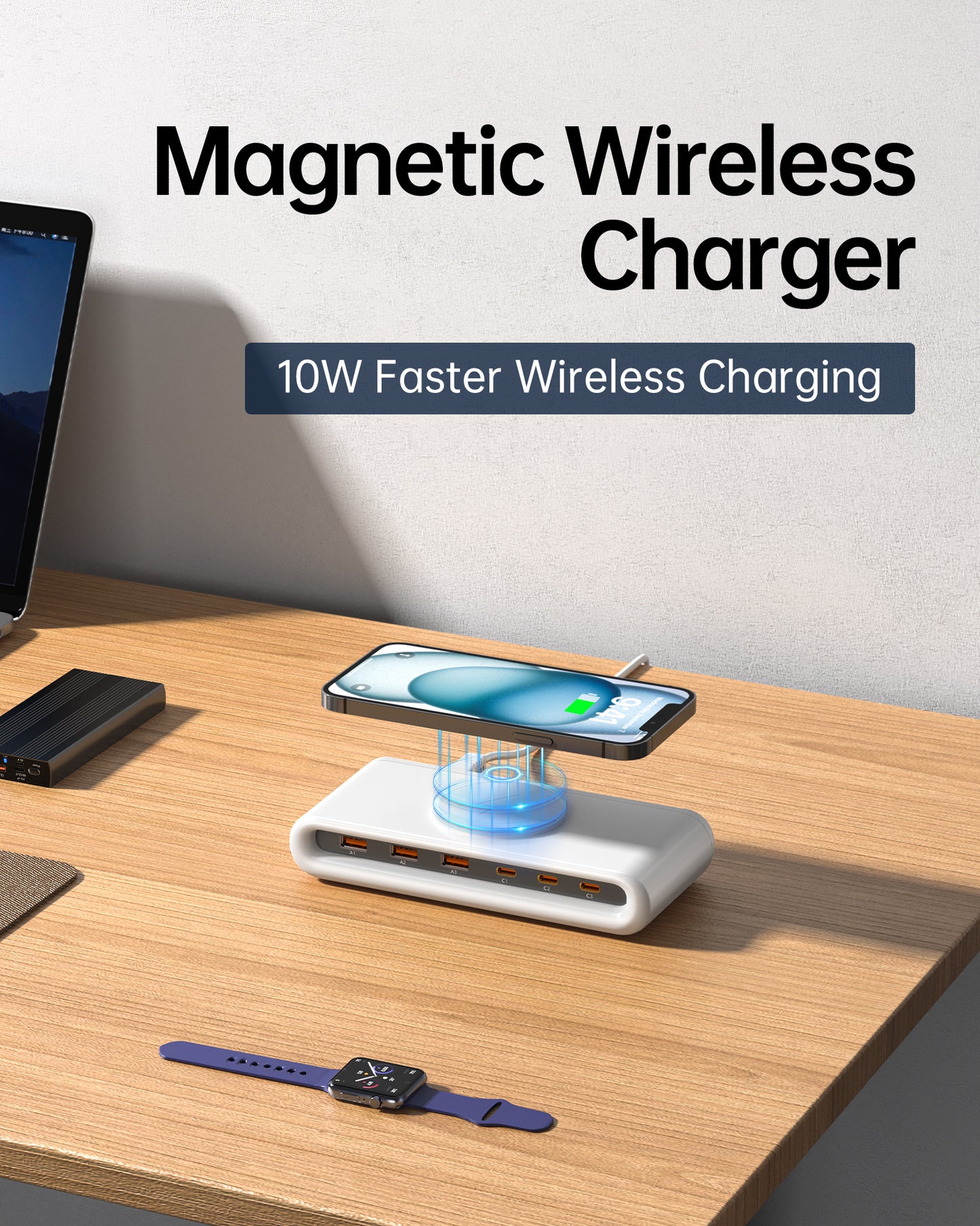 VPSUN 7-in-1 Magnetic Wireless USB Charger Station with PD 45 Fast Charging