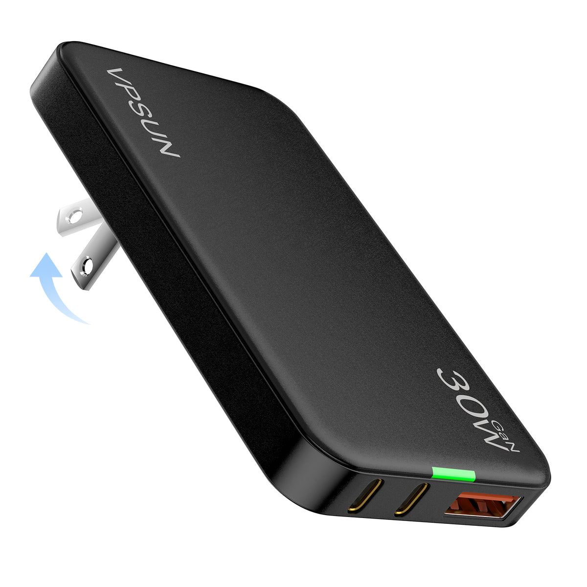 VPSUN Flat USB Wall Charger Block 30W - 3 Port PD20W Foldable USB Charging Charger