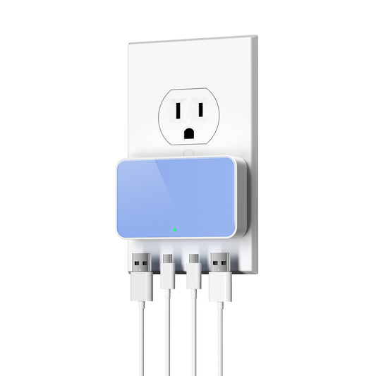 Flat USB Wall Charger, 4 USB-A Ports, Foldable Plug for Home & Travel
