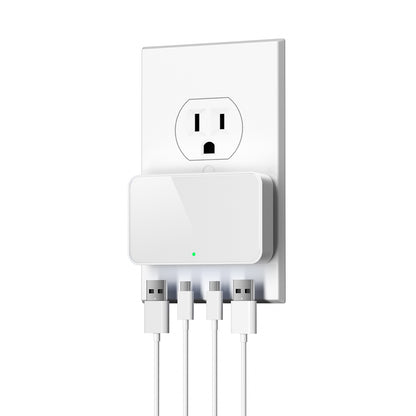 Flat USB Wall Charger, 4 USB-A Ports, Foldable Plug for Home & Travel