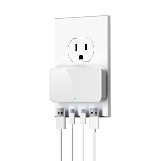 Flat USB Wall Charger, 4 USB-A Ports, Foldable Plug for Home & Travel