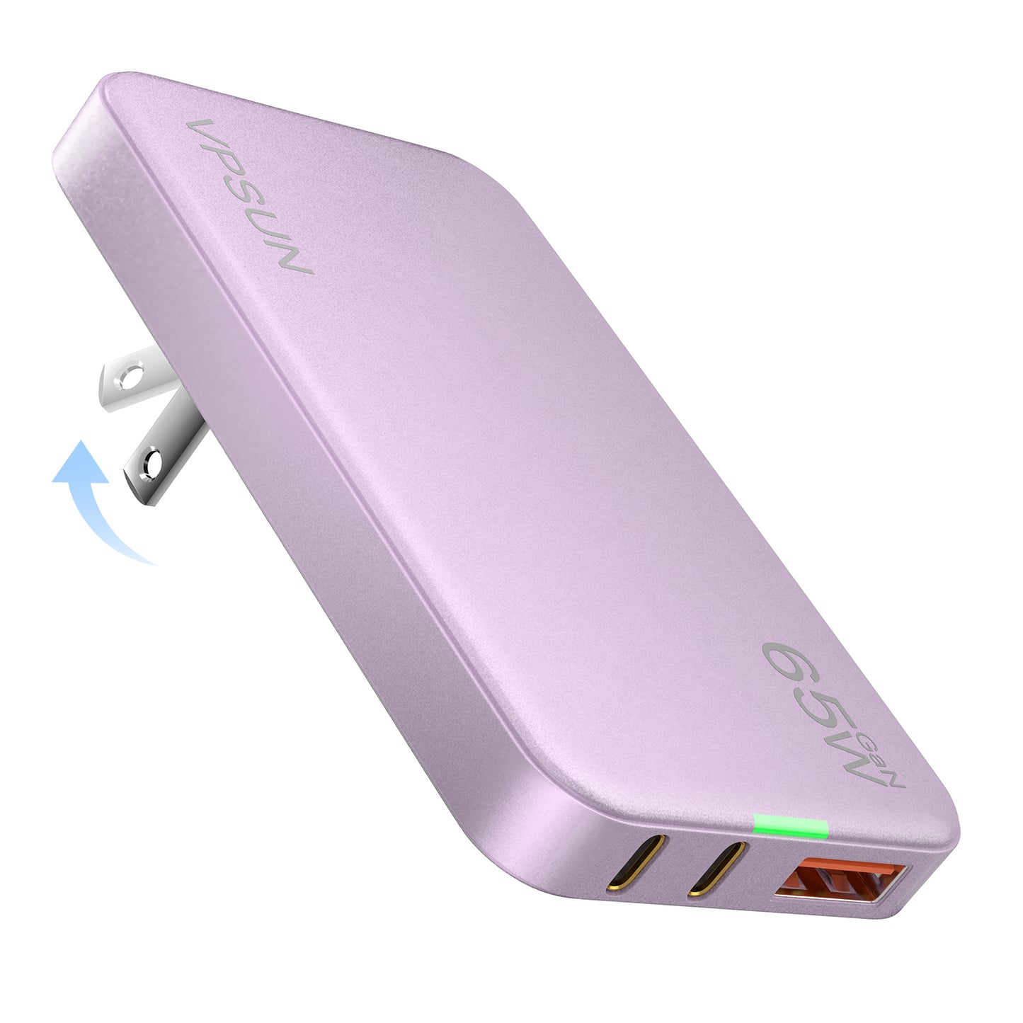 VPSUN 65W GaN Flat USB Wall Charger Block - 3 Port Foldable USB Charging Charger