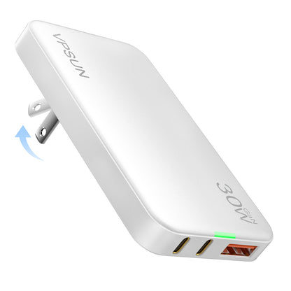 VPSUN Flat USB Wall Charger Block 30W - 3 Port PD20W Foldable USB Charging Charger