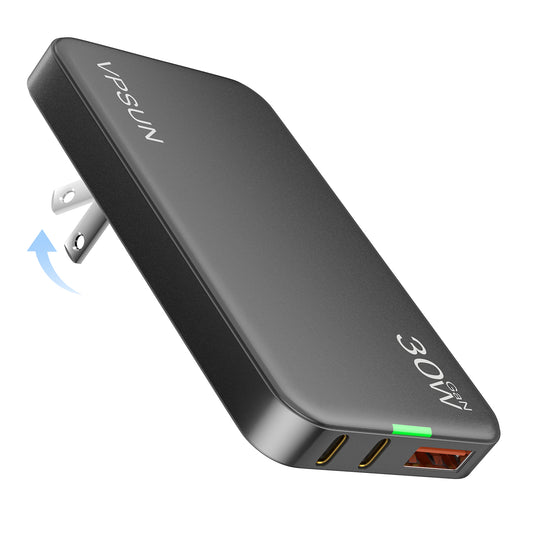 VPSUN Flat USB Wall Charger Block 30W - 3 Port PD20W Foldable USB Charging Charger