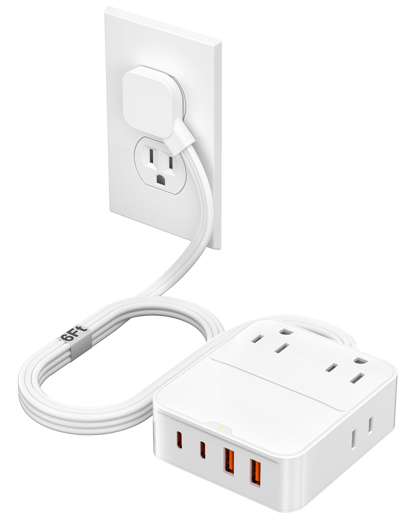 Flat Plug Power Strip with USB Ports-4 AC&4 USB Ports, Extension Cord