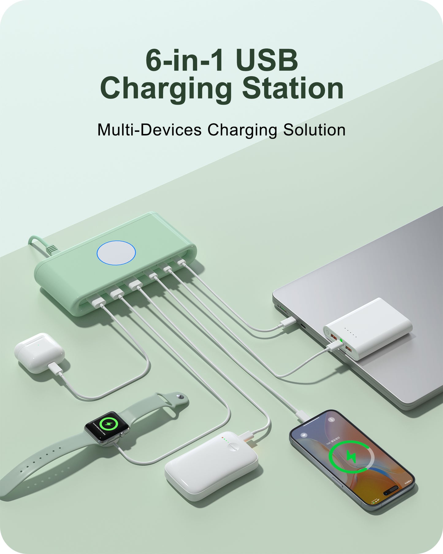 VPSUN 145W USB C Charging Station, 6-Port Desktop Charger with 3 USB-C & 3 USB-A