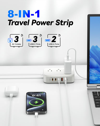 4 Outlet Power Strip with 3 USB-C and 6 USB-A Ports 1.5m Cable ABS Safety Design for Home