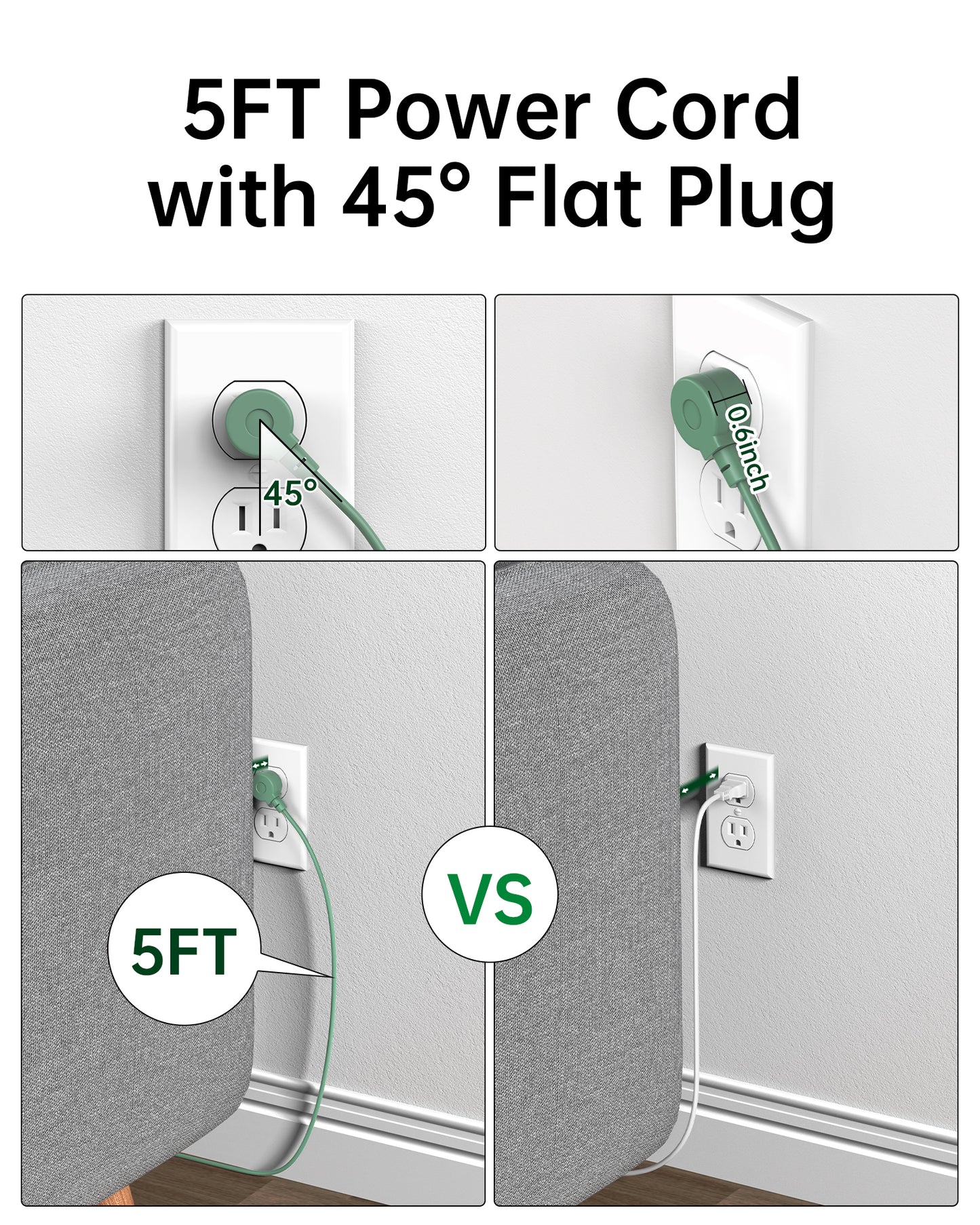 VPSUN Power Strip with USB C PD35W Charging 10-in-1 Flat Plug