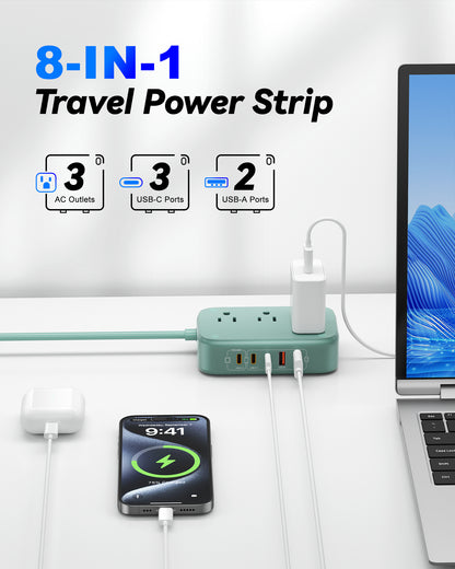 3 Outlet Power Strip with 3 USB-C and 6 USB-A Ports 1.5m Cable ABS Safety Design for Home