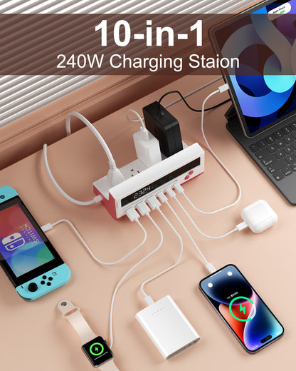 10 in 1 USB Power Strip PD35W 1.5m Desktop Charging Station with 4 AC Outlets 6 USB Ports LED Display Laptop Use
