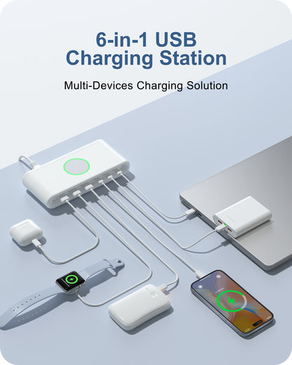 VPSUN 145W USB C Charging Station, 6-Port Desktop Charger with 3 USB-C & 3 USB-A