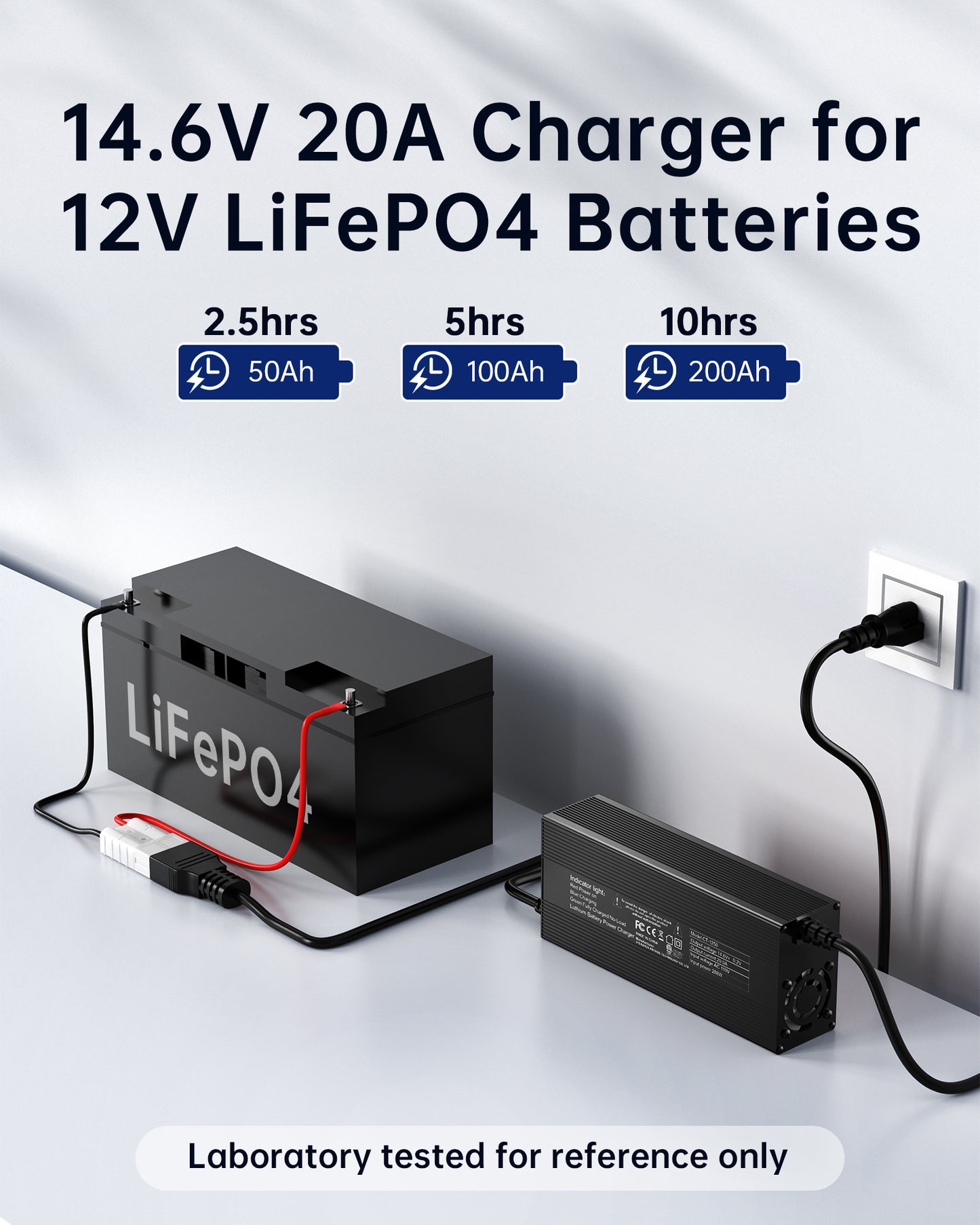 KWRNVO 14.6V Charger for LiFePO4 Lithium Battery with Quick Connector, LED Indicator, Smart 0V Activation Power Adapter for 12V 20A Lithium Battery Cycle Rechargeable Batteries of Boat, RV