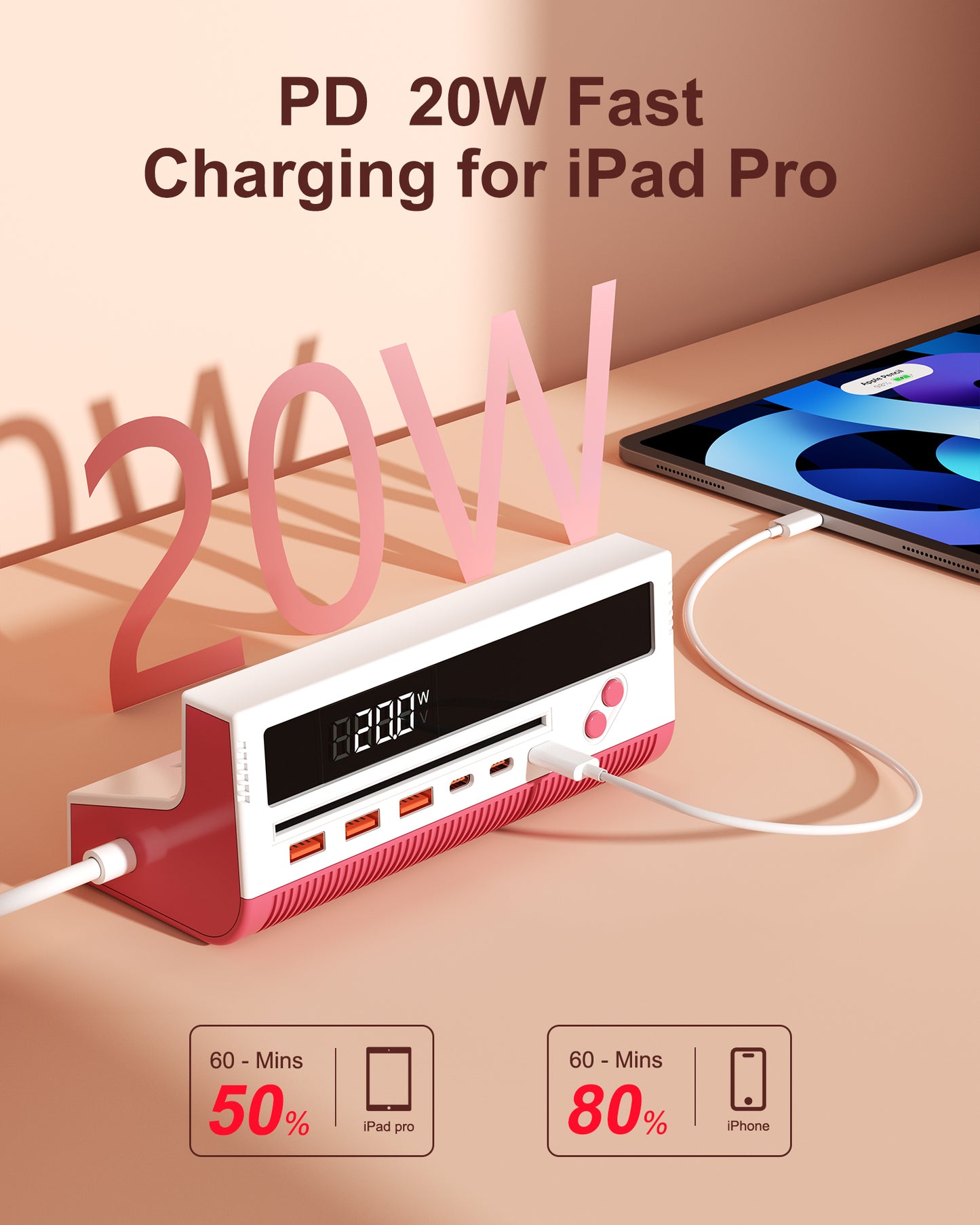 10 in 1 USB Power Strip PD35W 1.5m Desktop Charging Station with 4 AC Outlets 6 USB Ports LED Display Laptop Use