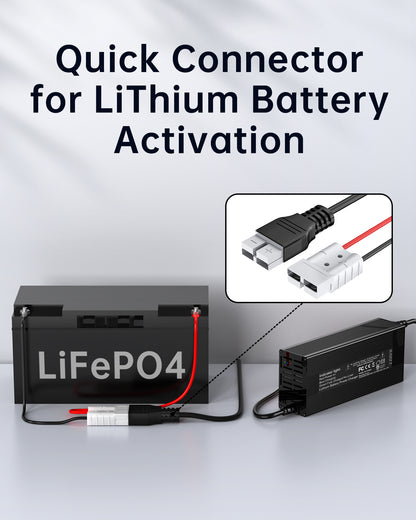 KWRNVO 14.6V Charger for LiFePO4 Lithium Battery with Quick Connector, LED Indicator, Smart 0V Activation Power Adapter for 12V 20A Lithium Battery Cycle Rechargeable Batteries of Boat, RV