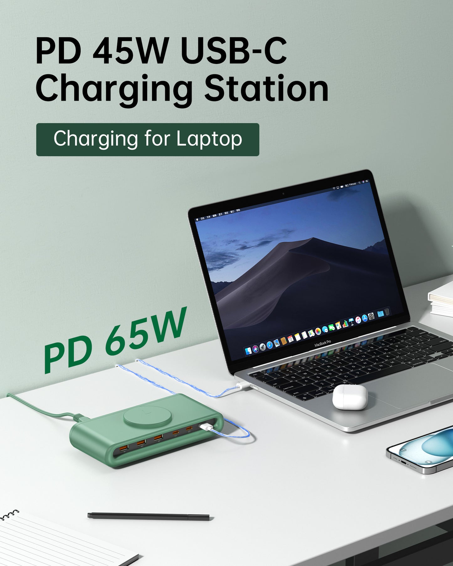 VPSUN 7-in-1 Magnetic Wireless USB Charger Station with PD 45 Fast Charging