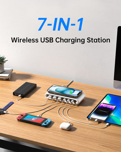 VPSUN 7-in-1 Magnetic Wireless USB Charger Station with PD 45 Fast Charging