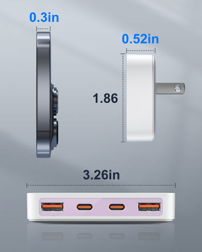 Flat USB Wall Charger, 4 USB-A Ports, Foldable Plug for Home & Travel