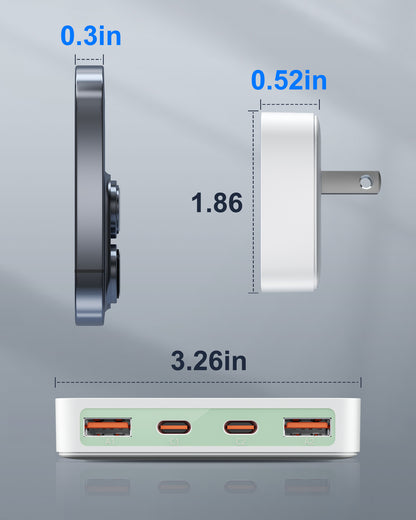 Flat USB Wall Charger, 4 USB-A Ports, Foldable Plug for Home & Travel