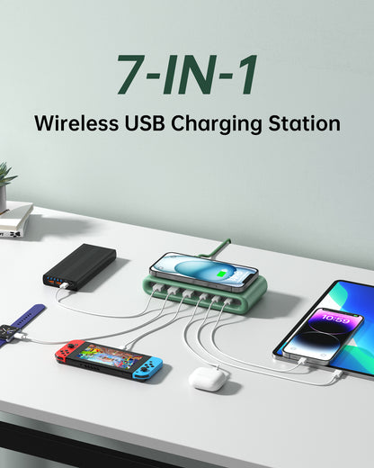 VPSUN 7-in-1 Magnetic Wireless USB Charger Station with PD 45 Fast Charging