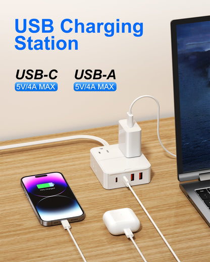 Flat Plug Power Strip with USB Ports-4 AC&4 USB Ports, Extension Cord
