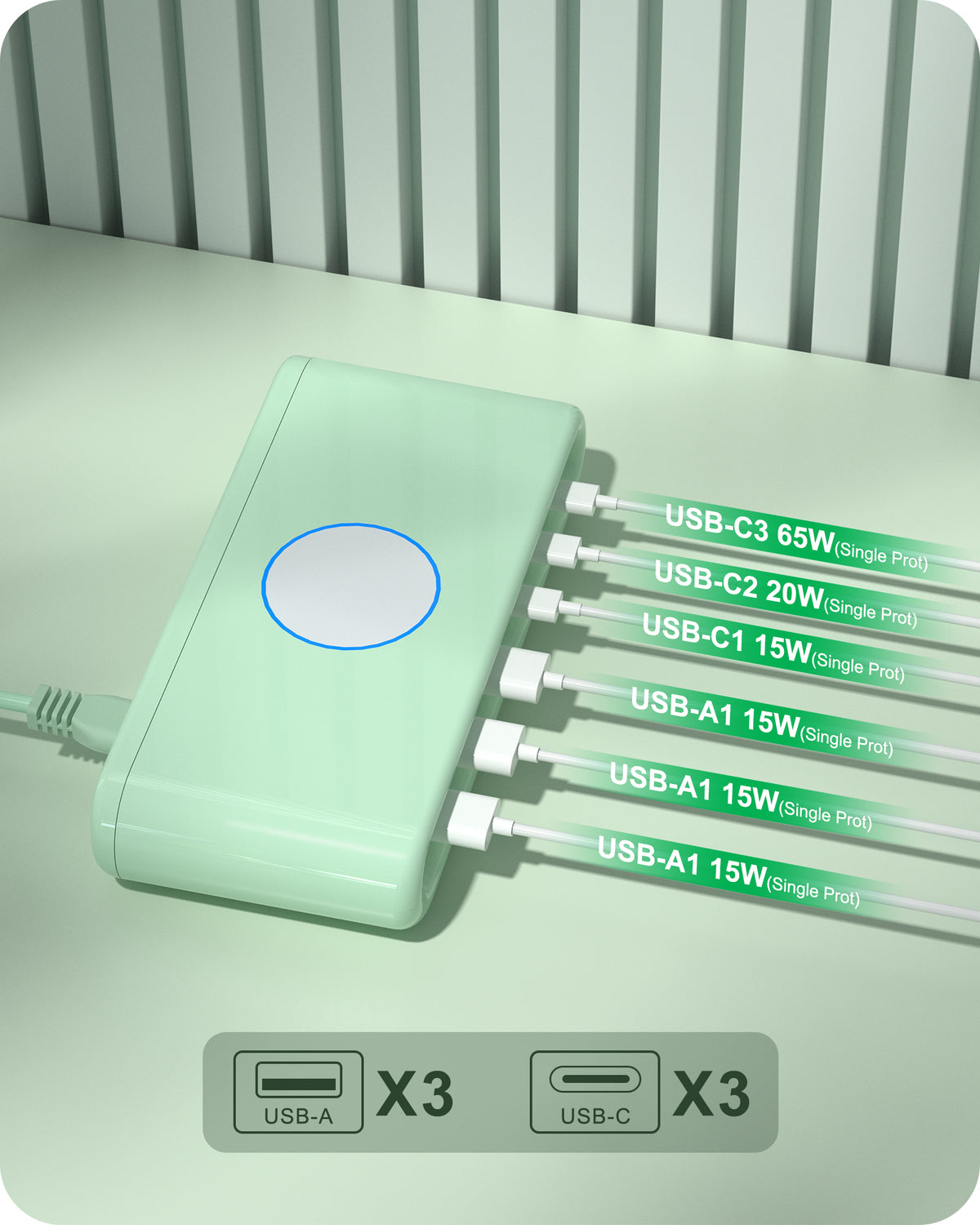 VPSUN 145W USB C Charging Station, 6-Port Desktop Charger with 3 USB-C & 3 USB-A