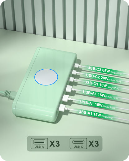 VPSUN 145W USB C Charging Station, 6-Port Desktop Charger with 3 USB-C & 3 USB-A