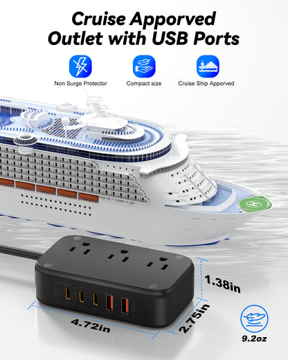 3 Outlet Power Strip with 3 USB-C and 6 USB-A Ports 1.5m Cable ABS Safety Design for Home