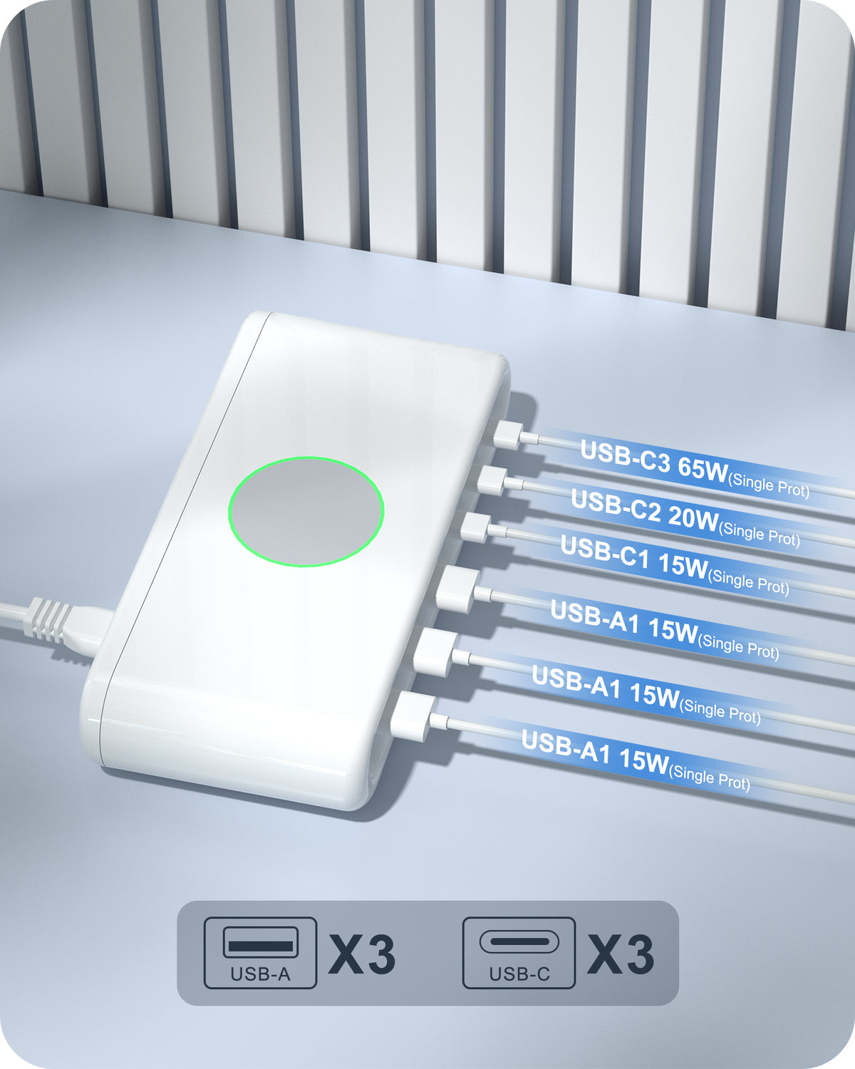 VPSUN 145W USB C Charging Station, 6-Port Desktop Charger with 3 USB-C & 3 USB-A