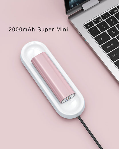 VPSUN Mini Power Bank 2000mAh, Ultra-light and Small Power Bank, Power Bank for Emergency with Wireless Charging Dock Accessories, Pink (PX-Mini）