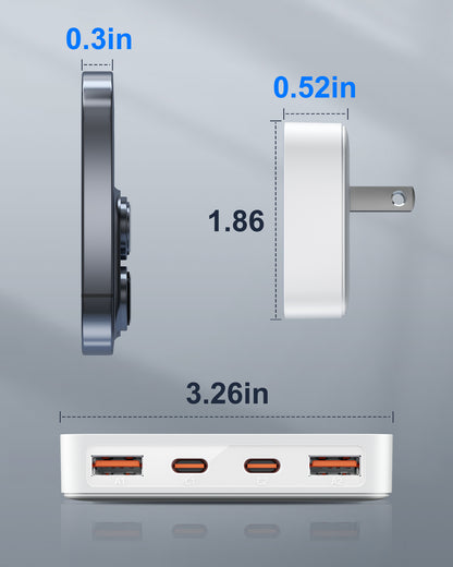 Flat USB Wall Charger, 4 USB-A Ports, Foldable Plug for Home & Travel
