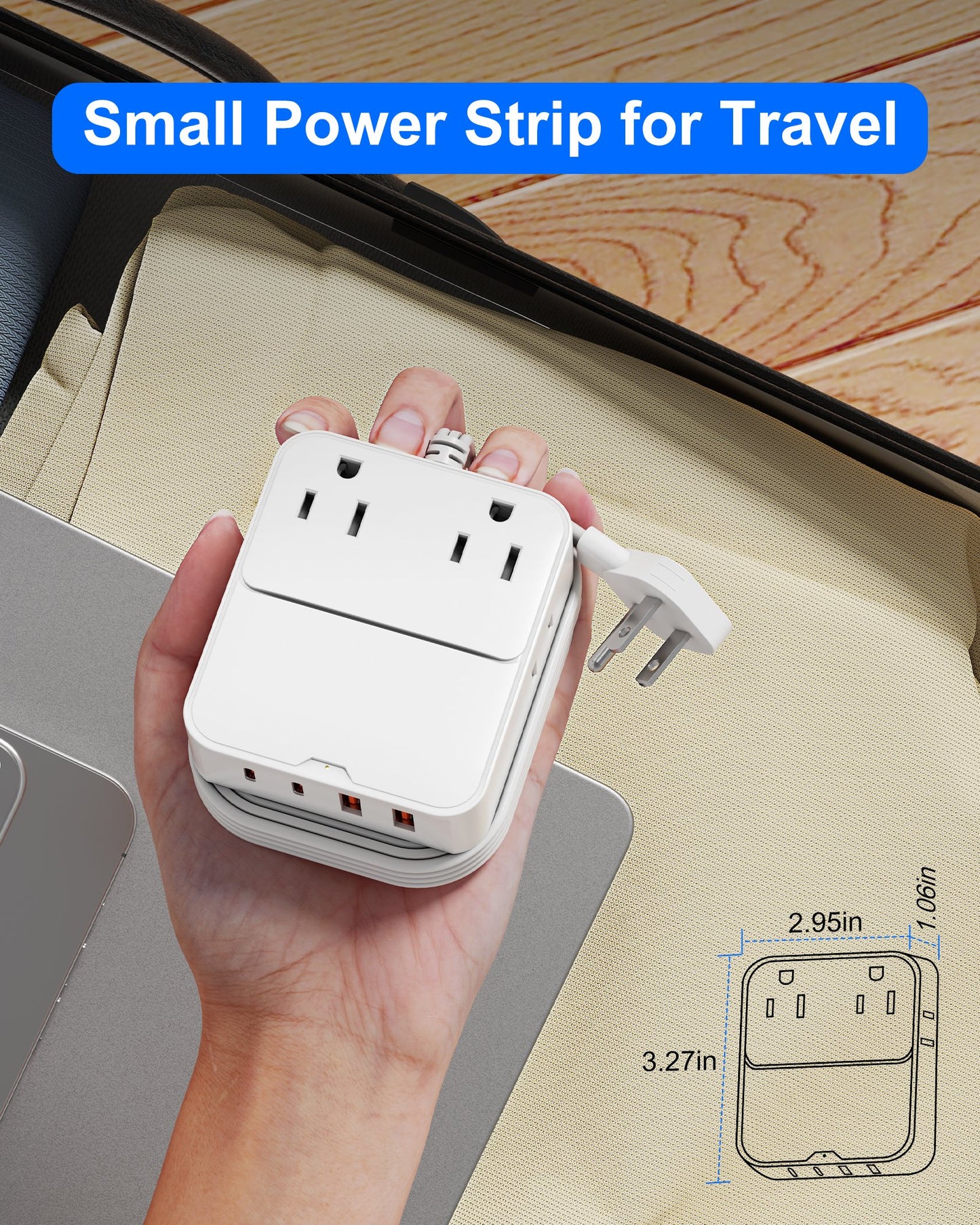 Flat Plug Power Strip with USB Ports-4 AC&4 USB Ports, Extension Cord
