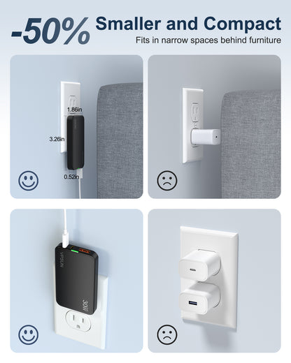VPSUN Flat USB Wall Charger Block 30W - 3 Port PD20W Foldable USB Charging Charger