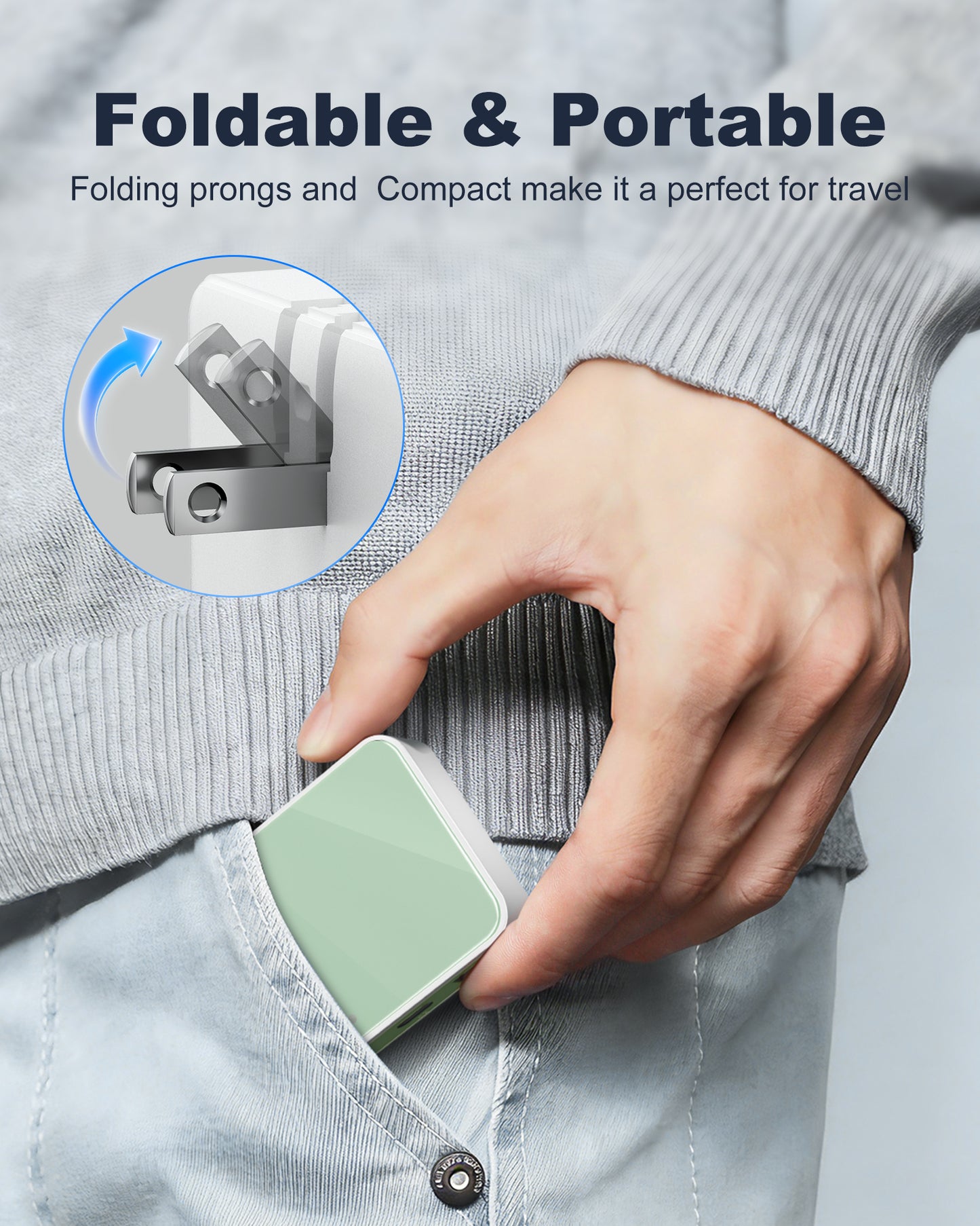 Flat USB Wall Charger, 4 USB-A Ports, Foldable Plug for Home & Travel