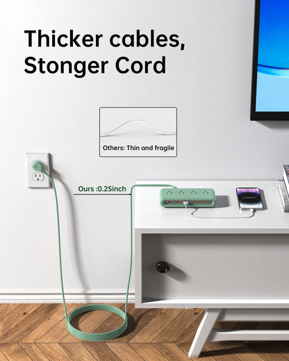 VPSUN Power Strip with USB C PD35W Charging 10-in-1 Flat Plug