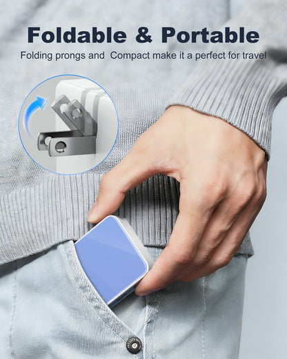 Flat USB Wall Charger, 4 USB-A Ports, Foldable Plug for Home & Travel