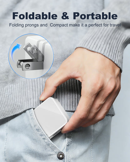Flat USB Wall Charger, 4 USB-A Ports, Foldable Plug for Home & Travel