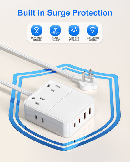 Flat Plug Power Strip with USB Ports-4 AC&4 USB Ports, Extension Cord
