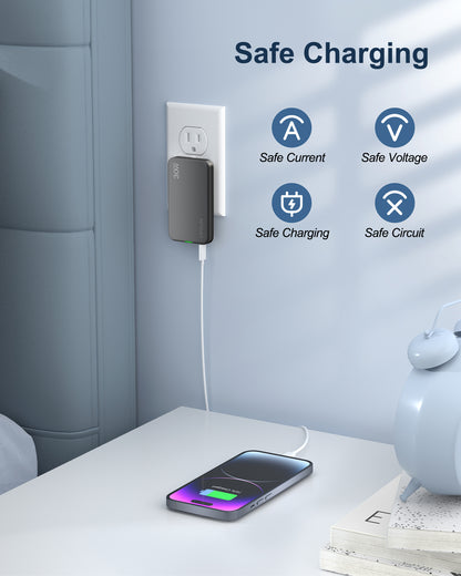 VPSUN Flat USB Wall Charger Block 30W - 3 Port PD20W Foldable USB Charging Charger