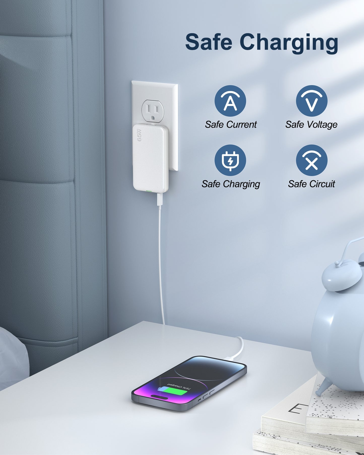 VPSUN 65W GaN Flat USB Wall Charger Block - 3 Port Foldable USB Charging Charger