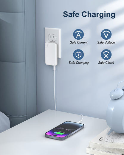 VPSUN 65W GaN Flat USB Wall Charger Block - 3 Port Foldable USB Charging Charger
