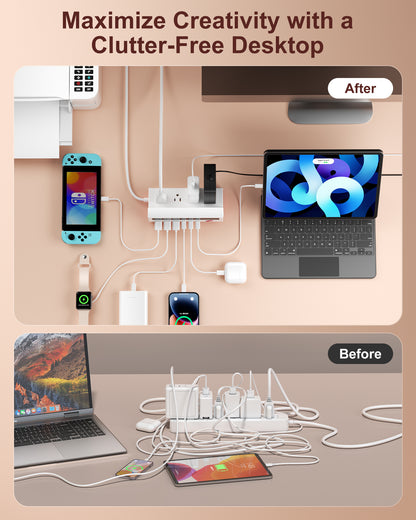 10 in 1 USB Power Strip PD35W 1.5m Desktop Charging Station with 4 AC Outlets 6 USB Ports LED Display Laptop Use