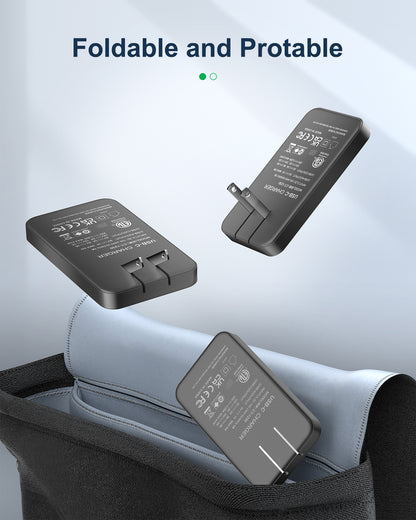 VPSUN Flat USB Wall Charger Block 30W - 3 Port PD20W Foldable USB Charging Charger