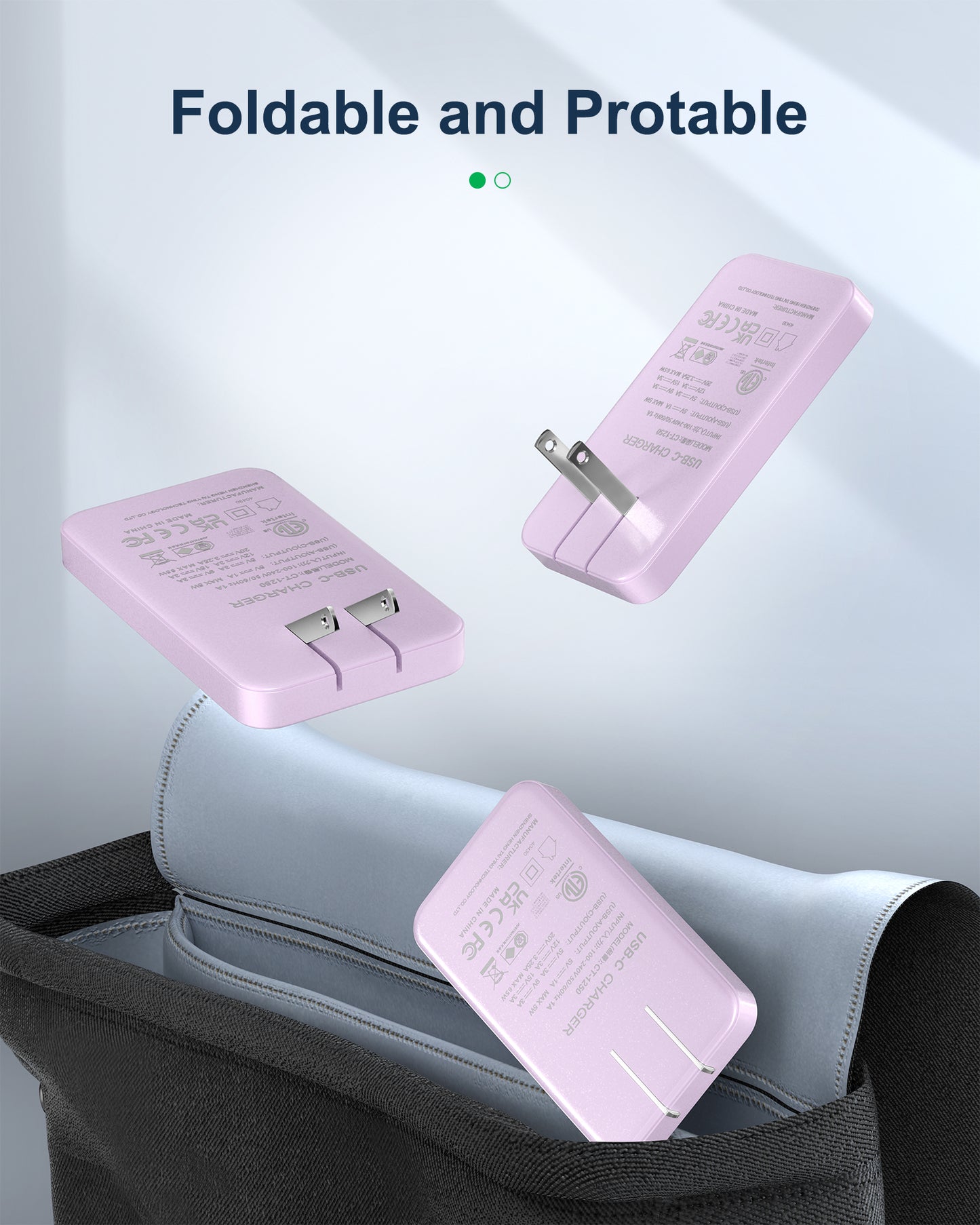 VPSUN 65W GaN Flat USB Wall Charger Block - 3 Port Foldable USB Charging Charger