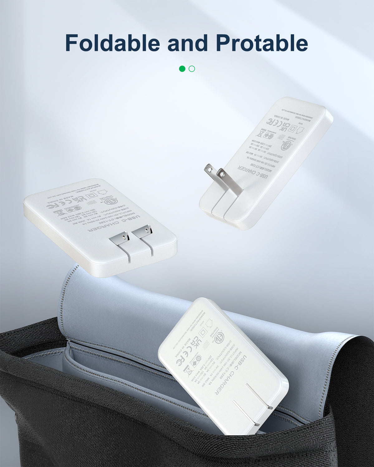 VPSUN Flat USB Wall Charger Block 30W - 3 Port PD20W Foldable USB Charging Charger